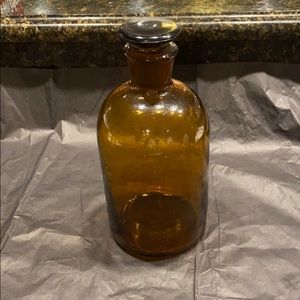 Old Amber Colored Bottle With Glass Stopper
